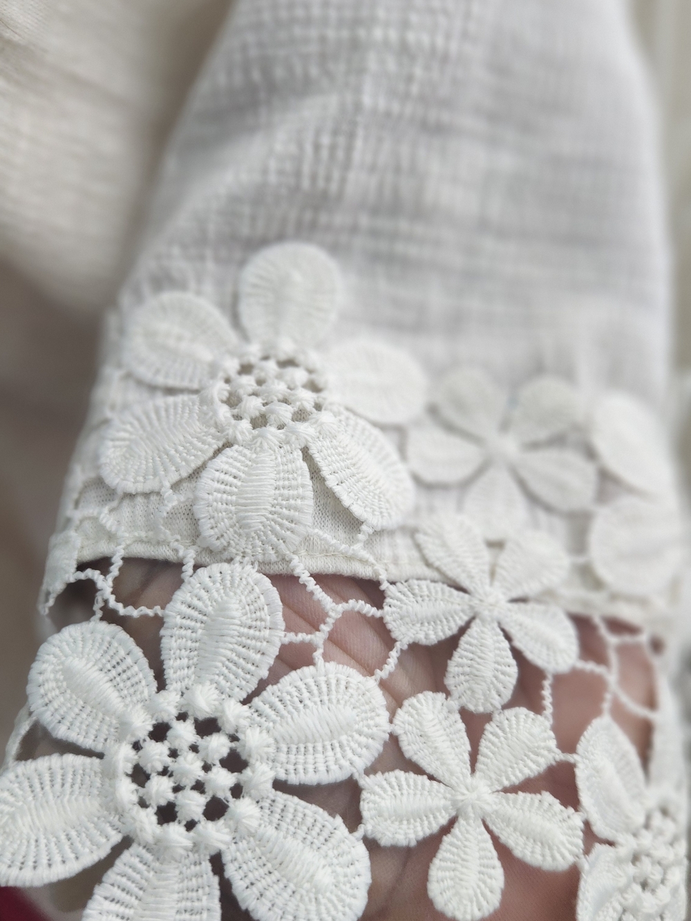 Thomas & Olivia Boho Crochet Lace Peasant Top XL Cream Tassel Blouse - Picture 4 of 12